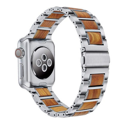 Correa de lujo para Apple Watch de madera natural y acero inoxidable