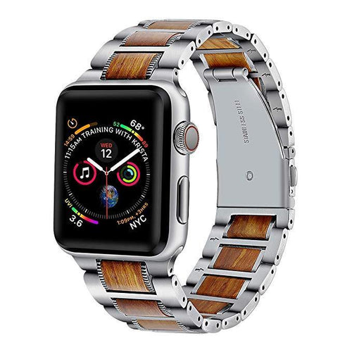 Correa de lujo para Apple Watch de madera natural y acero inoxidable